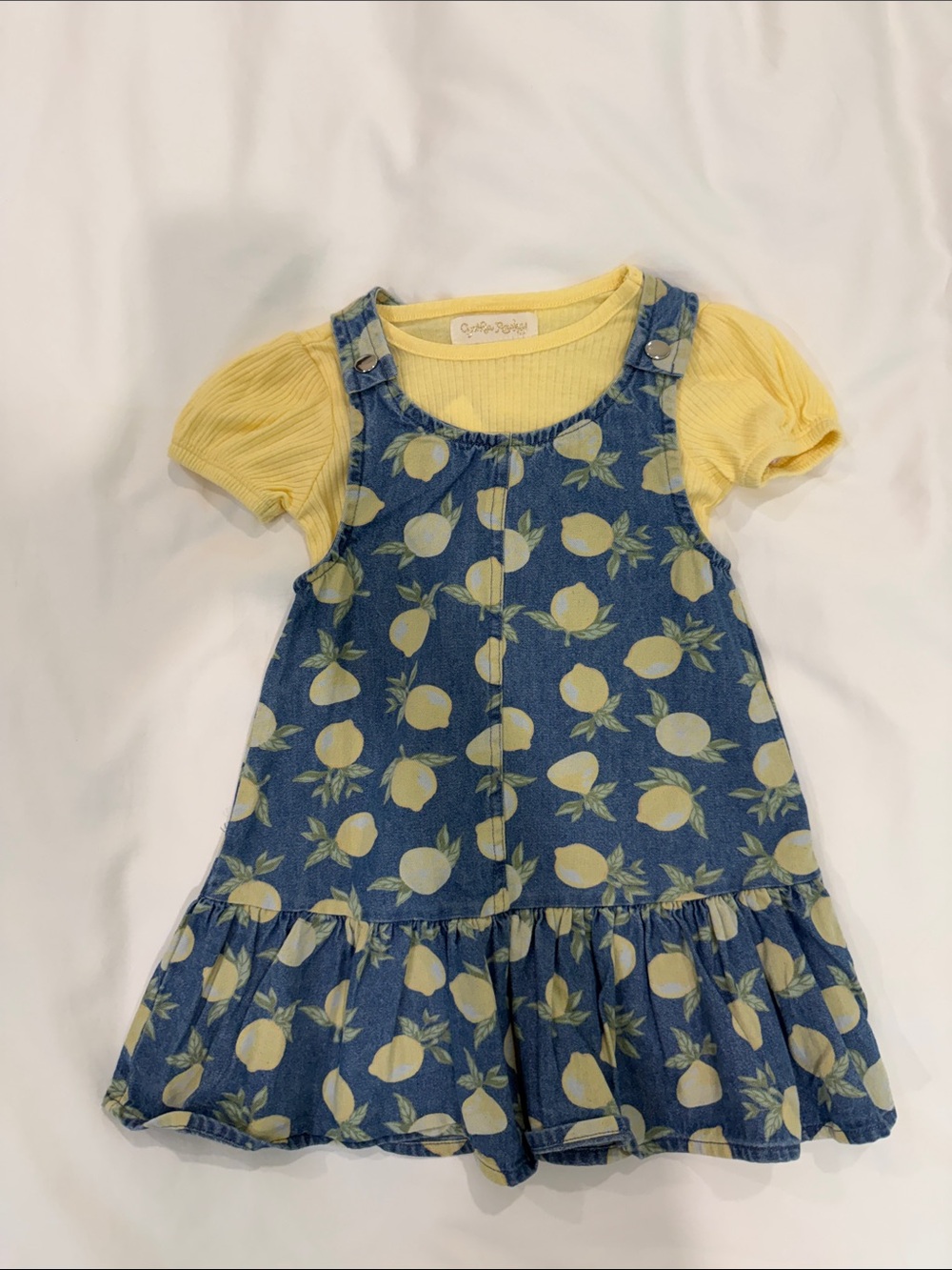 Cynthia Rowley Yellow Puff-Sleeve Top with Blue Lemon Print Dress